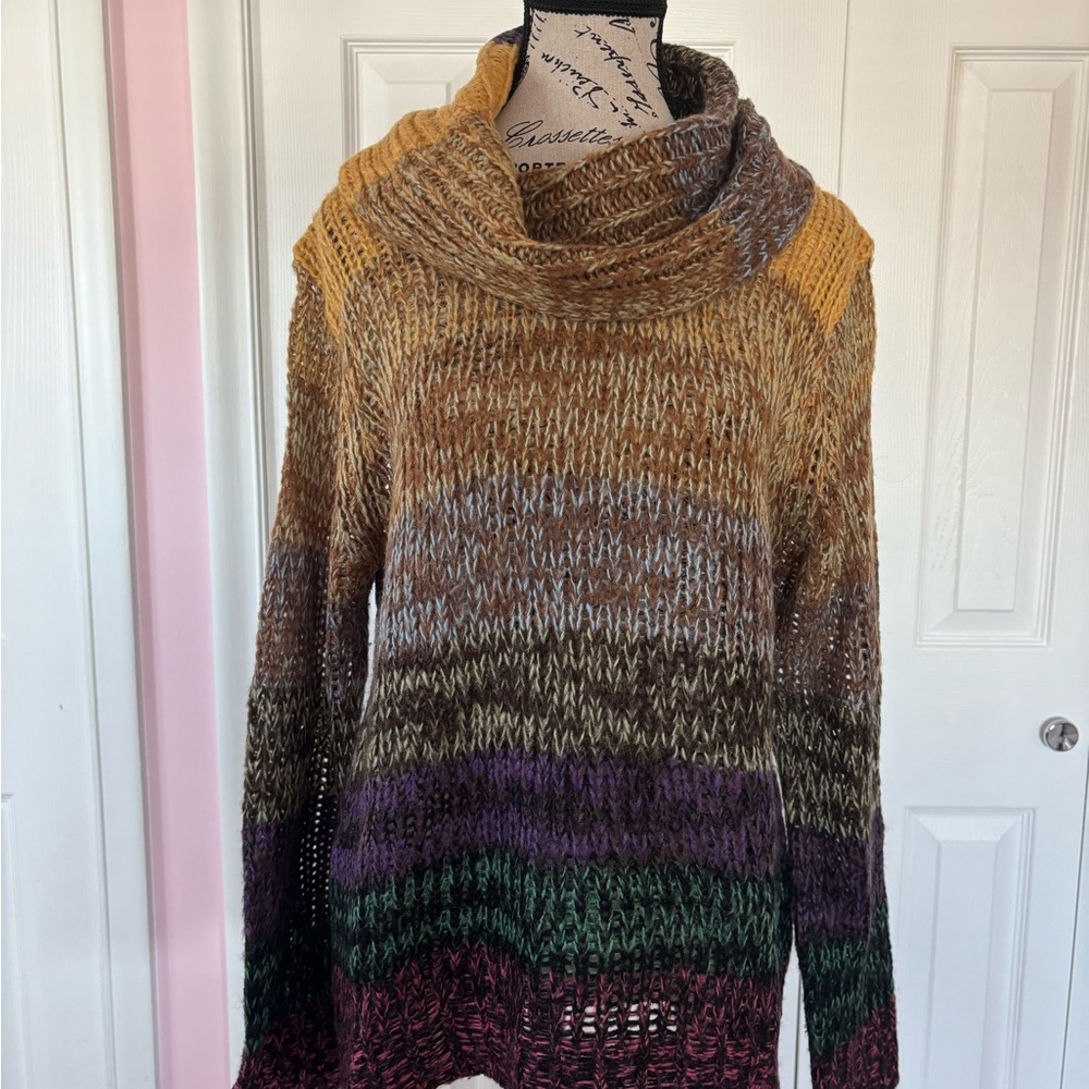 Multicolor Knit Cowl Neck Sweater